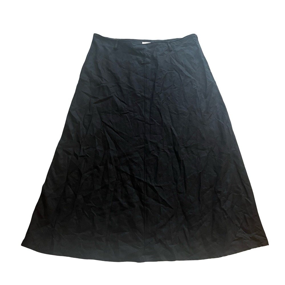 VTG Old Navy Womens Size 10 Linen Cotton Blend Black Midi Skirt Just Below Waist